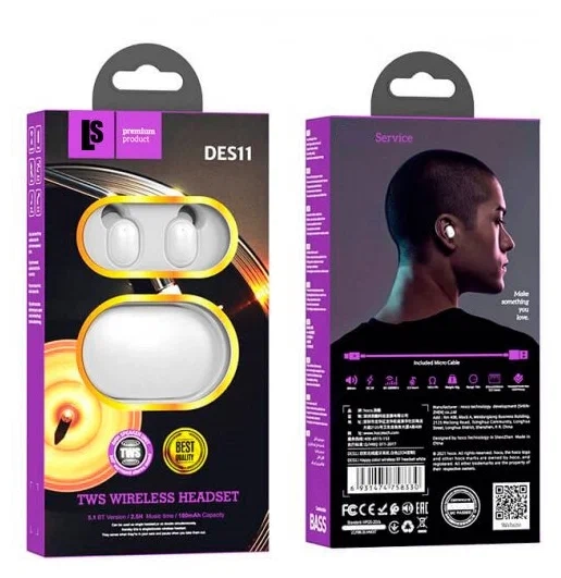 Наушники беспроводные bluetooth hoco DES11, TWS белые Наушники беспроводные bluetooth hoco DES11, TWS белые