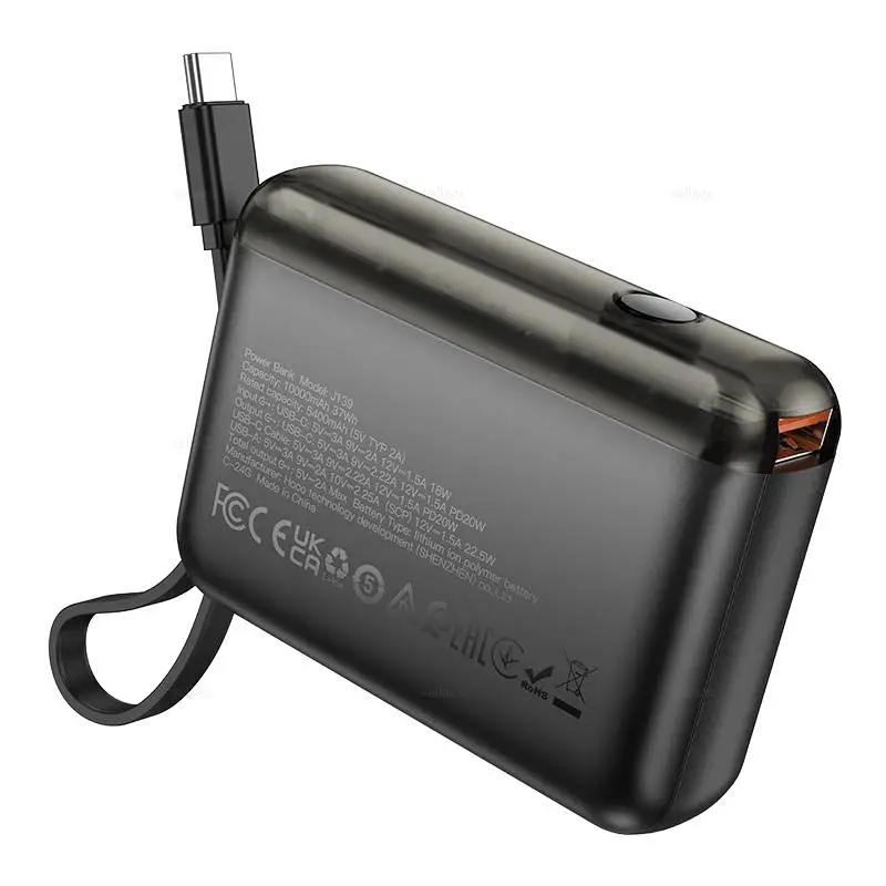Внешний аккумулятор Hoco J139, 10000mAh (QC3.0 22, 5W, PD20W), встроенный кабель Внешний аккумулятор Hoco J139, 10000mAh (QC3.0 22, 5W, PD20W), встроенный кабель
