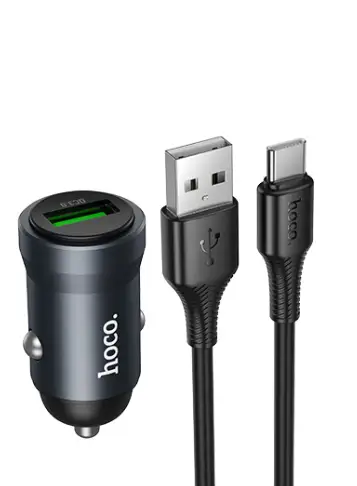 Автомобильное заряд. устр. Hoco Z62 с шнуром USB-A/Type-C 1USB 18W