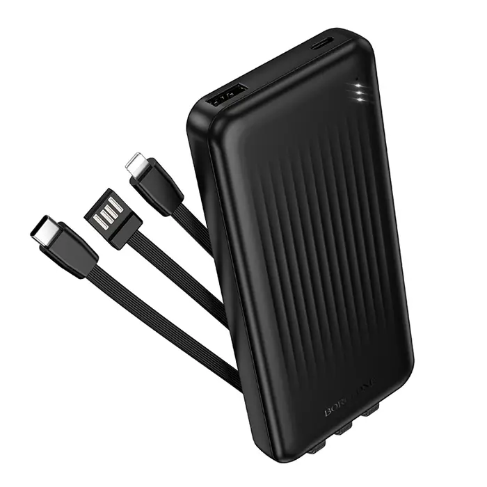 Тонкий повербанк с проводами 10000 BJ79 черный Тонкий повербанк с проводами 10000 BJ79 черный