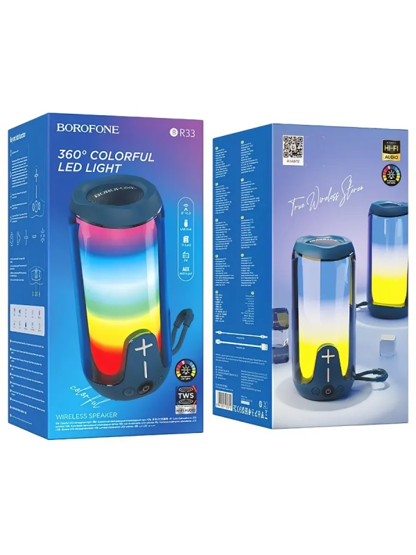 Портативная колонка BOROFONE BR33 (Bluetooth/USB/TF/AUX/светящаяся/5Вт) синяя