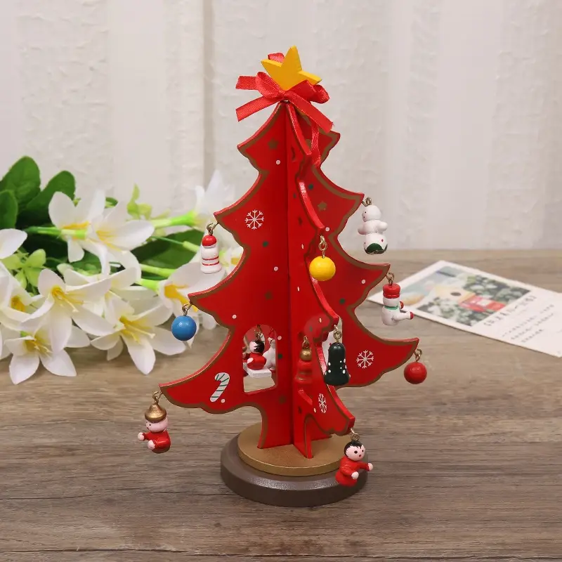 Елка деревянная настольная с игрушками, 23 см Елка деревянная настольная с игрушками, 23 см