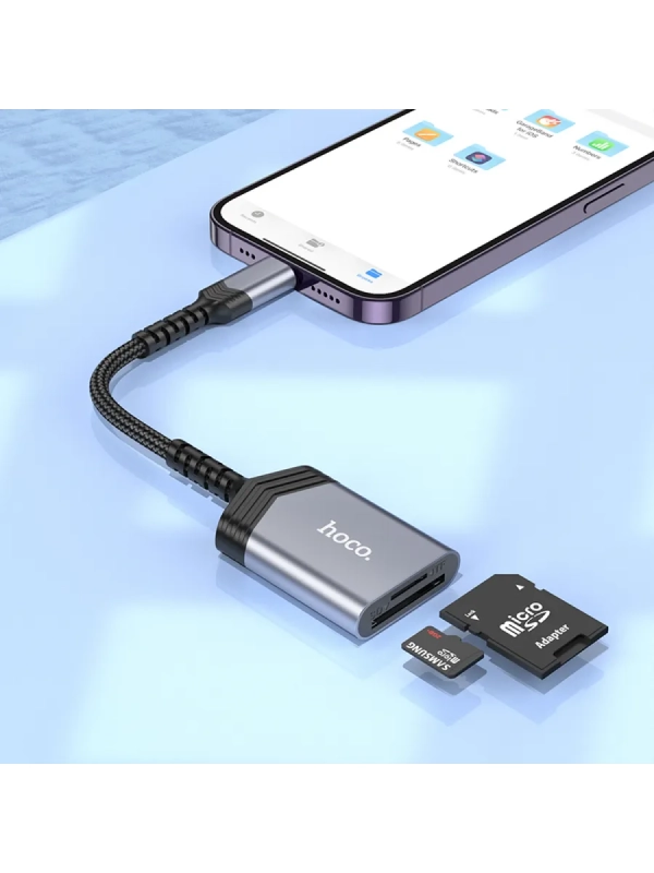 Картридер 2 в 1, Lightning, UA25, HOCO, поддержка TF/SD Картридер 2 в 1, Lightning, UA25, HOCO, поддержка TF/SD