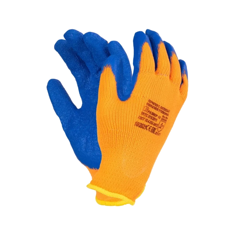 Перчатки трикотажные с  рифлёным латексным покрытием утеплённые ICE оранжевые Перчатки трикотажные с  рифлёным латексным покрытием утеплённые ICE оранжевые