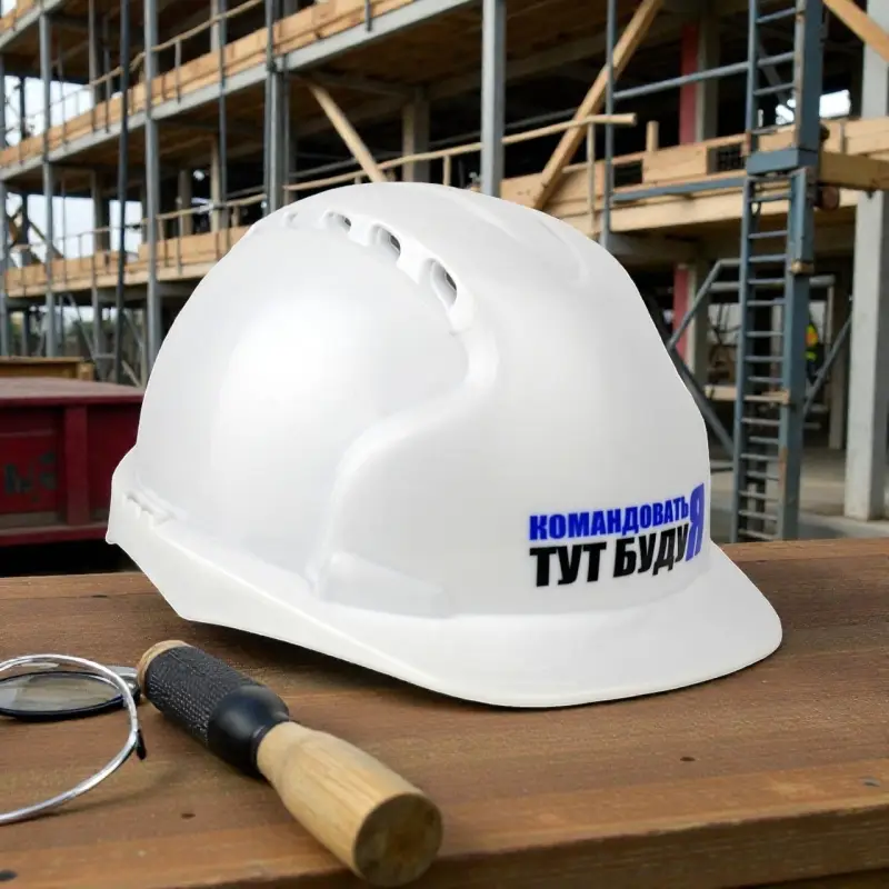 Каска защитная КОМАНДОВАТЬ ТУТ БУДУ Я с храповым механизмом Каска защитная КОМАНДОВАТЬ ТУТ БУДУ Я с храповым механизмом