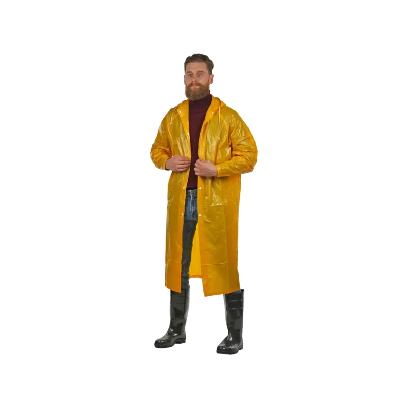 Плащ-дождевик №5 влагозащитный из ПВХ желтый, с капюшоном, для мужчин и женщин р.XXL