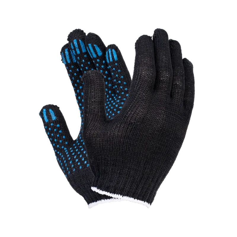 Перчатки х/б с ПВХ, 32гр, 10 класс, точка, черные Перчатки х/б с ПВХ, 32гр, 10 класс, точка, черные