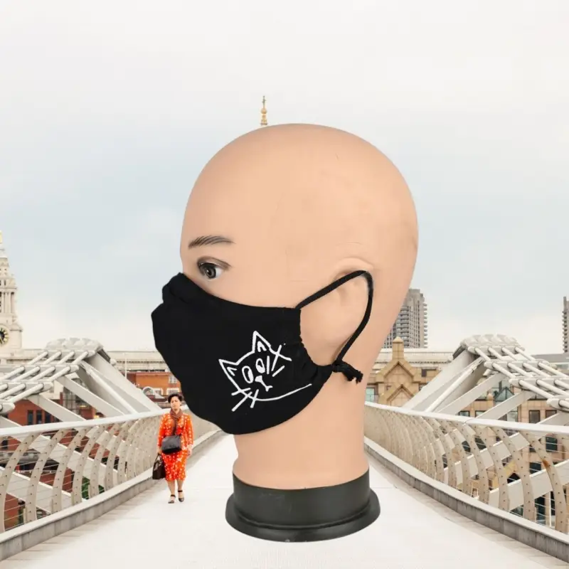 Маска многоразовая двухслойная лого котик (ткань,100% х/б) Маска многоразовая двухслойная лого котик (ткань,100% х/б)