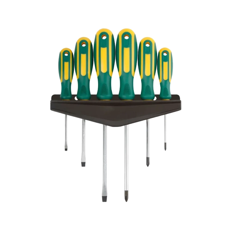 Отвертки Контур 6 штук, CrV сталь, прорезиненные ручки, на держателе Отвертки Контур 6 штук, CrV сталь, прорезиненные ручки, на держателе