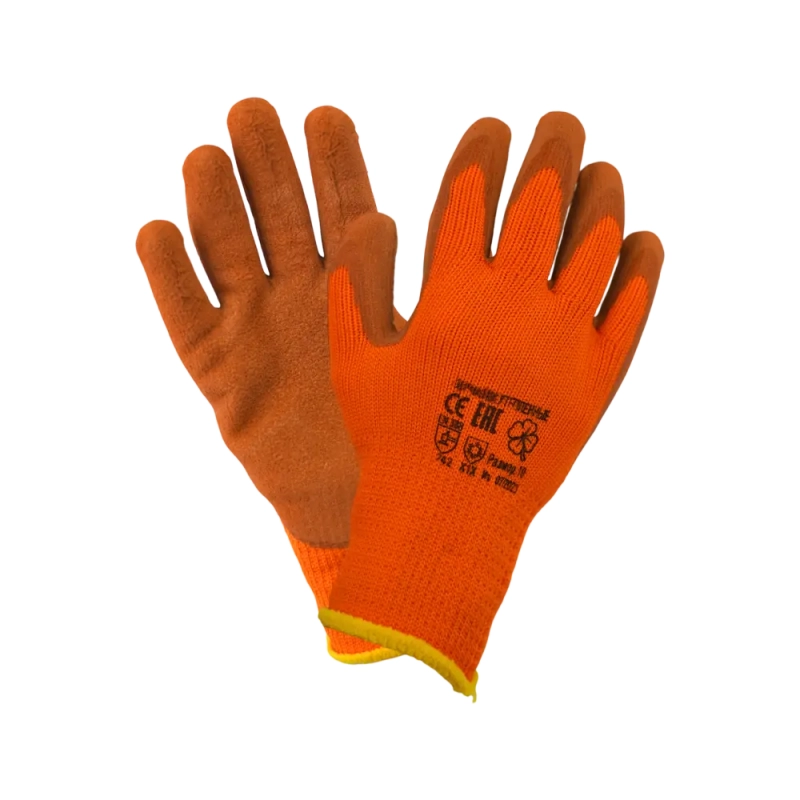 Перчатки трикот. с рифлёным латекс. покр. утепл. 0482 оранжевые