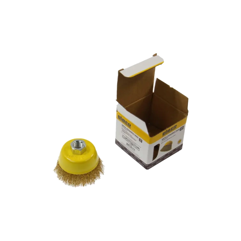 Кордщетка-чашка, гайка М14, стальная латунированная волнистая проволока 75 мм, Biber 70970 Кордщетка-чашка, гайка М14, стальная латунированная волнистая проволока 75 мм, Biber 70970