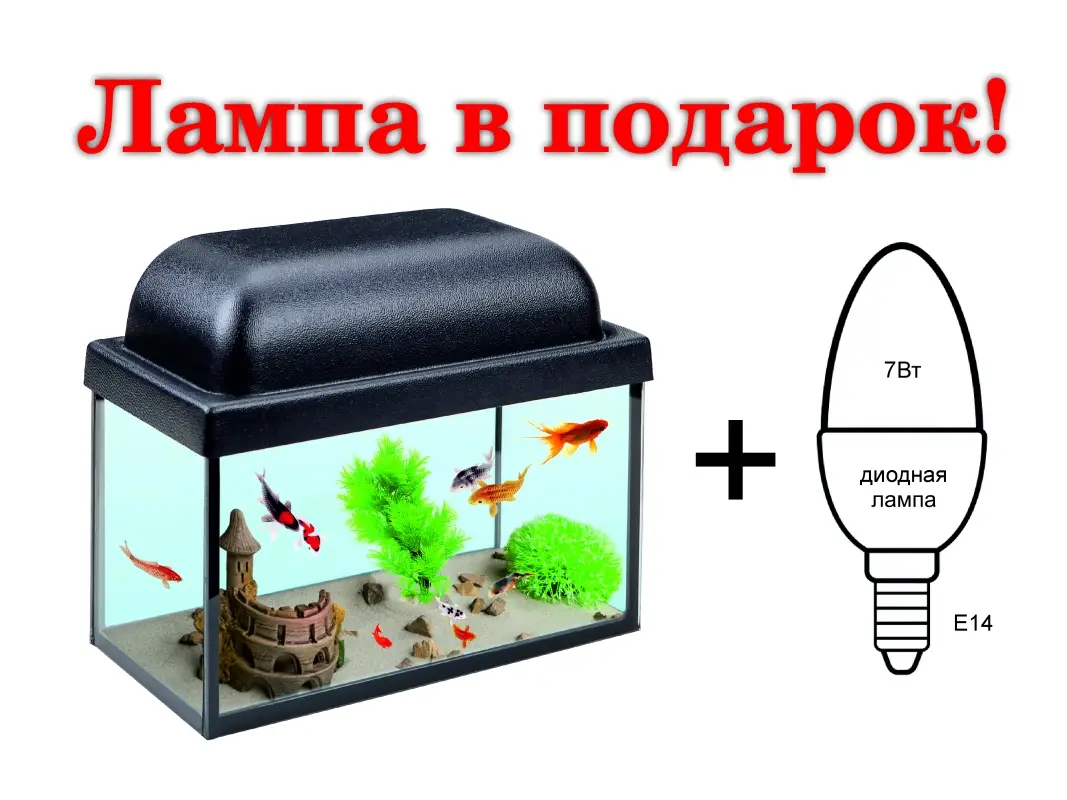 Аквариум Голд Фиш Прямоугольный 5 литров с крышкой и диодной лампой